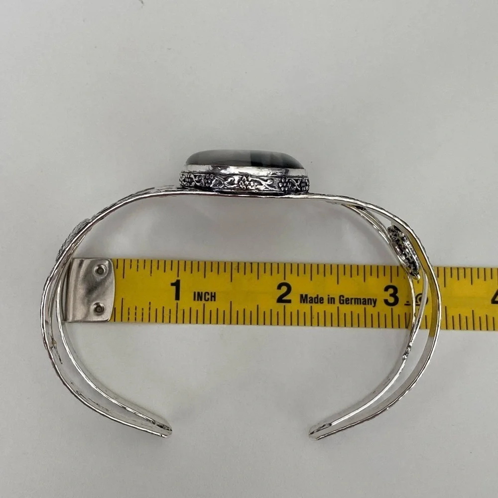 Handmade XL Chunky Smoky Quartz 925 Sterling Silver Cuff Bracelet